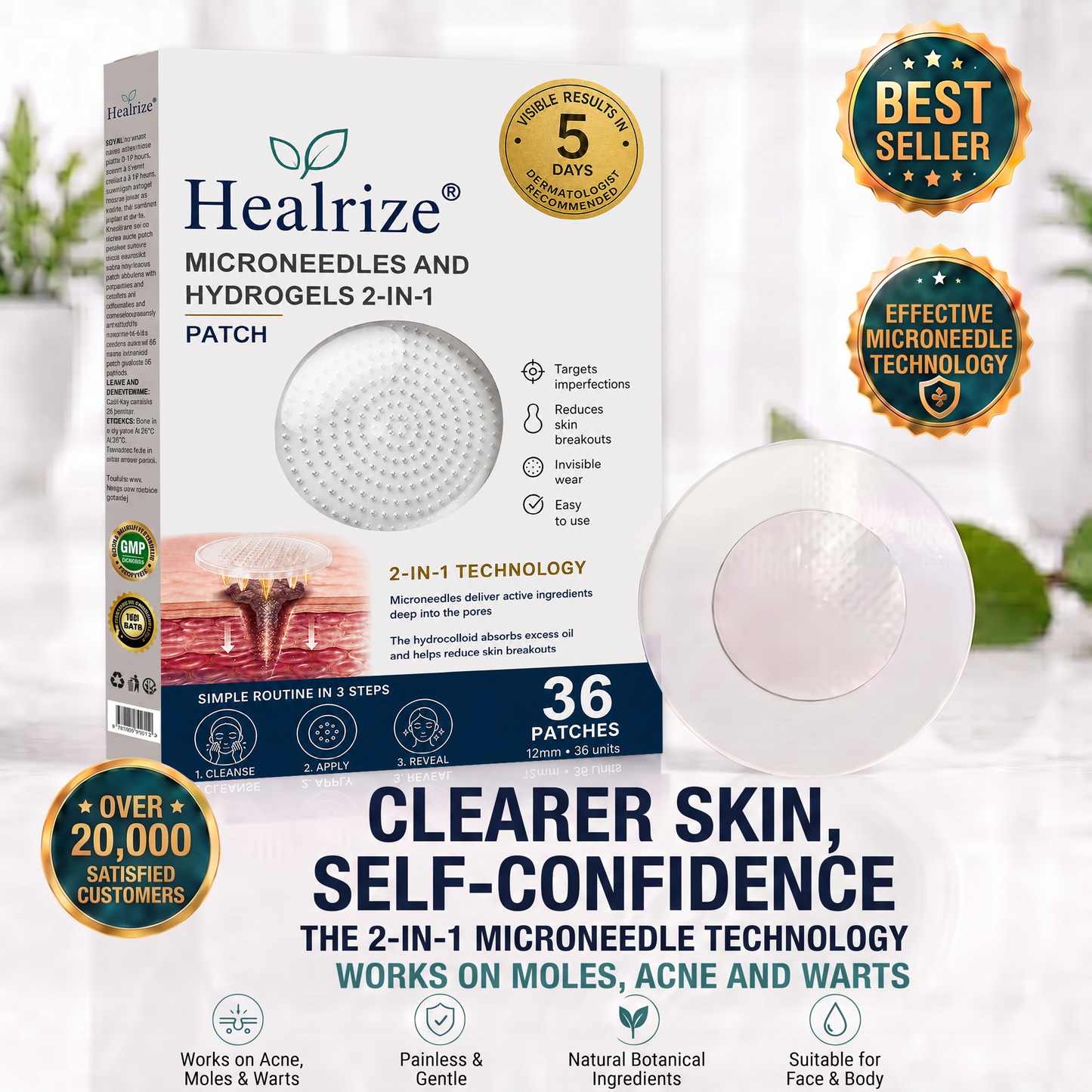 ✅🇦🇺𝐇𝐞𝒂𝒍𝗿𝗶𝙯𝙚®2-in-1 Microneedle & Hydrocolloid Patch🛤️| Removes Raised Moles, Acne, Flat Warts & Skin Tags | Helps Improve Wrinkles, Scars & Blemishes | Invisible Patches for Face & Body（副本）